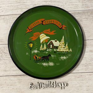 Vintage Retro Season's Greetings Melamine Round Serving Platter